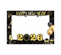 New Years Props, Black and Gold Handheld Frame Decor, 2026 Happy New Year Party Props with Signs for Celebrations, Cardboard Festival Accessories for Indoor Outdoor Family Events