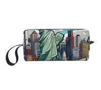 New York American Theme Art Printed Travel Makeup Bag Portable Cosmetic Bag Makeup Case Toiletry Bag Organizer for Women, blanc, Taille unique, Trousse de maquillage