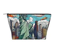 New York American Theme Art Printed Travel Makeup Bag Trapeze Cosmetic Bag Makeup Case Organizer for Women, Noir , Taille unique, Trousse de maquillage