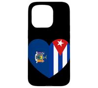 New York and Cuba Flags: Heart Shaped Unity Coque pour iPhone 15 Pro