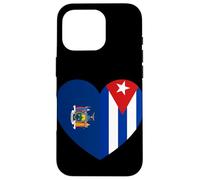 New York and Cuba Flags: Heart Shaped Unity Coque pour iPhone 16 Pro