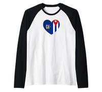 New York and Cuba Flags: Heart Shaped Unity Manche Raglan