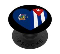 New York and Cuba Flags: Heart Shaped Unity PopSockets PopGrip Adhésif
