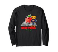 New York Big Apple Teddy Bear, Cute NYC City Illustraton Art Manche Longue