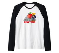 New York Big Apple Teddy Bear, Cute NYC City Illustraton Art Manche Raglan