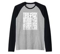 New York City 5 Boroughs Typography T Shirt NYC Graphic Manche Raglan