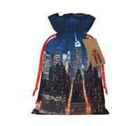 New York City Night Sac cadeau en toile de jute avec cordon de serrage avec étiquette, pochette en lin réutilisable pour Noël, anniversaire, fête, petit emballage cadeau S