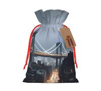 New York City Sac cadeau en toile de jute avec cordon de serrage avec étiquette, pochette réutilisable en lin pour Noël, anniversaire, fête, petit emballage cadeau M