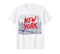 New York City Skyline Sketch Graphi avec Texte Pinceau Rouge Gras T-Shirt