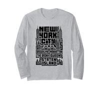 New York City Skyline T Shirt NYC Boroughs Vintage Graphic Manche Longue