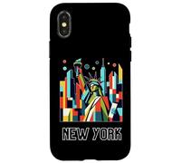 New York City Skylines NYC Statue of Liberty Cubism Art Coque pour iPhone X/XS