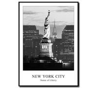 New York City Statue of Liberty X Chrysler Building 50 x 70 cm | Tableau mural avec cadre noir format portrait | Image de la ville | vue de l'horizon métropole lettrage | Salon Bureau