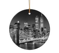 (New York) Décoration de Noël ronde en céramique pour roman Motif sapin de Noël 9 cm