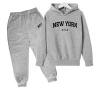 New York Ensemble Sport Enfant Fille avec Capuche, Ensemble De Survêtement À Capuche Imprimé Letters À Manches Longues Mode, Pantalon Jogging Enfant Fille Taille Élastique Doux, (Brick Red, 110)
