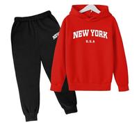 New York Ensemble Sport Enfant Fille avec Capuche, Ensemble De Survêtement À Capuche Imprimé Letters À Manches Longues Mode, Pantalon Jogging Enfant Fille Taille Élastique Doux, 2-13 Ans (120)