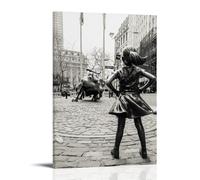 New York Fearless Girl Face Mur Rue Cuivre Statue Noir et Blanc Poster Peinture décorative Toile Art mural Salon Poster Chambre Peinture Art mural Impression d'image Famille moderne