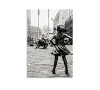 New York Fearless Girl Face Mur Rue Cuivre Statue Noir et Blanc Poster Peinture décorative Toile Art mural Salon Poster Chambre Peinture Art mural Impression d'image Famille moderne
