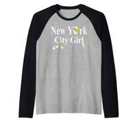 New York I Love NY City Girl T-Shirt col V Femme Manche Raglan