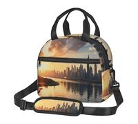 New York in the Sunset Sac à déjeuner pour homme et femme de grande capacité réutilisable isotherme avec bandoulière réglable pour adultes