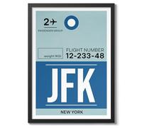 New York - Jfk - Poster de tickets d'aéroport, timbre de voyage, cachet mural, archivage mat, A2 (cadre noir) - 59,4 x 42 cm