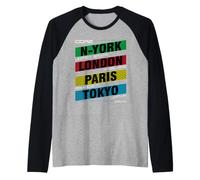New York London Paris Tokyo City Names Graphic Manche Raglan
