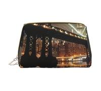 New York Manhattan Bridge Night Petite trousse de maquillage portable en cuir avec fermeture éclair pour femme, blanc, Taille unique, Trousse de maquillage