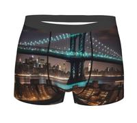 New York Manhattan Bridge Night Print Boxer Homme Slip Respirant Doux Extensible Confortable Classique Sous-vêtements, noir, Medium