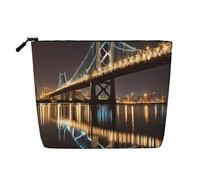 New York Manhattan Bridge Night Print New York Manhattan Bridge Night Print Faux Chanvre Trousse de maquillage - Voyage et rangement quotidien essentiel - Trousse cosmétique réutilisable, pochette