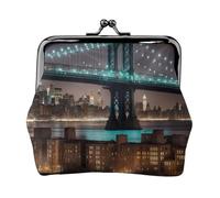 New York Manhattan Bridge Night Print Porte-monnaie élégant et unique avec verrou de baiser étanche pour pièces de monnaie