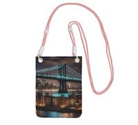 New York Manhattan Bridge Night Print Sac à bandoulière pour femme, sac à bandoulière, sac à main, mini sac de voyage, sac pour téléphone, portefeuille, rose, Taille unique
