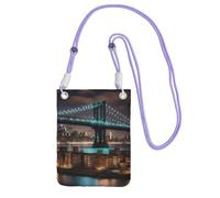 New York Manhattan Bridge Night Print Sac à bandoulière pour femme, sac à bandoulière, sac à main, mini sac de voyage, sac pour téléphone, portefeuille, violet, Taille unique