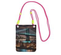 New York Manhattan Bridge Night Print Sac à bandoulière pour femme, sac à bandoulière, sac à main, mini sac de voyage, sac pour téléphone, portefeuille, Fuchusia, Taille unique