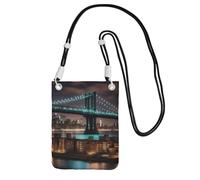 New York Manhattan Bridge Night Print Sac à bandoulière pour femme, sac à bandoulière, sac à main, mini sac de voyage, sac pour téléphone, portefeuille, noir, Taille unique