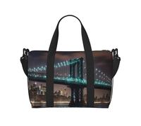 New York Manhattan Bridge Night Print Tote Sac de voyage à bandoulière avec fermeture éclair Sac à main décontracté pour week-end et gym shopping, Noir , Taille unique, Sac de voyage