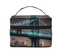New York Manhattan Bridge Night Print Trousse de maquillage portable de voyage polyvalente avec fermeture éclair pour trousse de maquillage Grande capacité en polyester, noir, taille unique, Noir