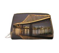 New York Manhattan Bridge Night Print Trousse de maquillage portable en cuir étanche Pochette pour pinceaux de maquillage (17 x 10,9 cm), blanc, Taille unique