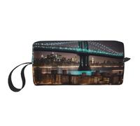 New York Manhattan Bridge Night Print Trousse de toilette de voyage, trousse à crayons, trousse de maquillage en toile, trousse de maquillage multi-usages avec fermeture éclair, blanc, One Size