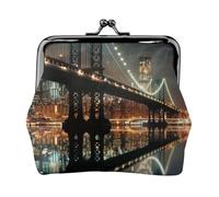New York Manhattan Bridge Night Prints Porte-monnaie pour femmes et filles - Mini pochette portefeuille avec verrou à baiser - Joli portefeuille en cuir, Noir , Taille unique, Pochette à monnaie