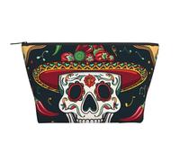 New York Manhattan Bridge Night Prints Trousse de maquillage trapézoïdale pour femme avec fermeture éclair, Crâne mexicain., Taille unique, Trousse de maquillage