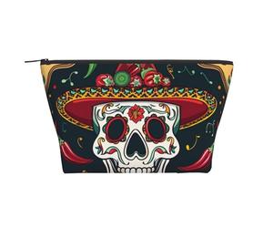 New York Manhattan Bridge Night Prints Trousse de maquillage trapézoïdale pour femme avec fermeture éclair, Crâne mexicain., Taille unique, Trousse de maquillage