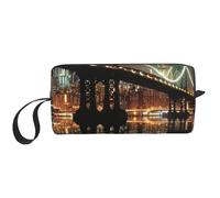New York Manhattan Bridge Night Sac de maquillage de voyage imprimé Portable Trousse de maquillage Trousse de toilette Organiseur de sac à main pour femme, blanc, Taille unique, Trousse de maquillage