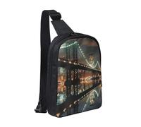 New York Manhattan Bridge Night Sac de poitrine imprimé pour homme et femme Sac à dos à bandoulière imperméable pour coureur, entraînement, randonnée, cyclisme, voyage, Noir , Taille unique, Sac à dos