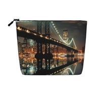 New York Manhattan Bridge Night Trousse de maquillage de voyage imprimée imitation lin étanche pour femme, Noir , Taille unique, Trousse de maquillage