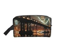 New York Manhattan Bridge Night Trousse de maquillage de voyage portable grande capacité Trousse de toilette Organiseur de sac à main pour femme, blanc, Taille unique, Trousse de maquillage