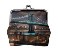 New York Manhattan Bridge Portefeuille de voyage minimaliste avec impression nocturne, petite pochette de rangement pour randonnées et excursions en plein air, Noir , Taille unique, Pochette à monnaie