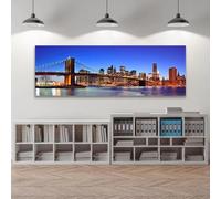 New York Manhattan Skyline Nuit Pont de Brooklyn Panorama Paysage Affiche Toile Peinture Mur Art Photos Décoration Maison 70x210cm (28x83in) Sans Cadre