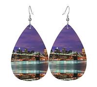 New York Night Boucles d'oreilles pendantes en cuir en forme de goutte, taille unique, Zinc