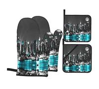 New York Paintings Lot de 4 maniques de cuisine et maniques avec doublure pour cuisine, barbecue, barbecue