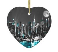 New York Peintures de sapin de Noël en céramique à suspendre avec ruban doré, décorations de sapin de Noël en forme de cœur pour décoration de vacances