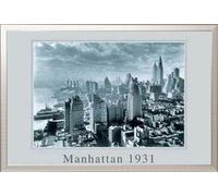 New York - Poster - Manhattan Skyline 1931 + cadre amovible, Shinsuke® Maxi aluminium argenté, vitre acrylique